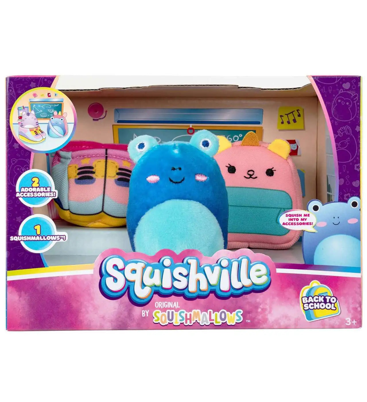 Squishmallows Back to School Accessory Set - Includes 2-Inch Alandy the Blue Frog Plush, Plus Sneakers, Backpack Accessories