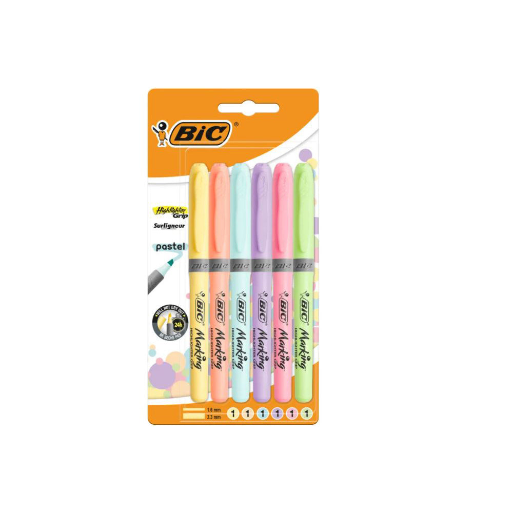Highlighter Grip pastel colors packaging 6 pcs