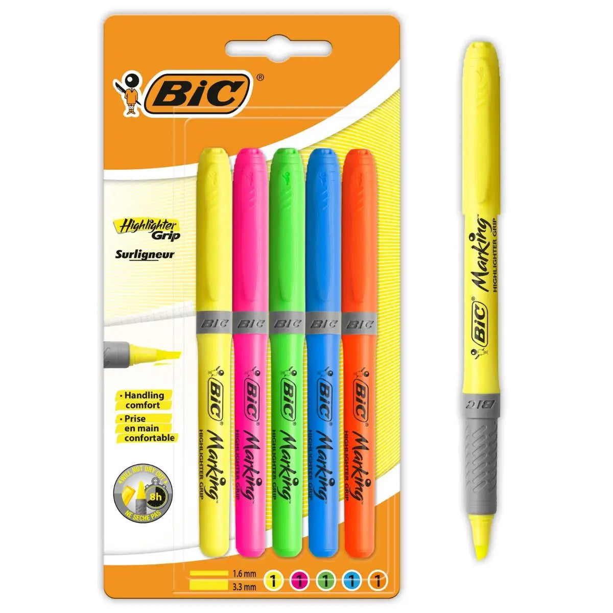 Grip Highlighter Pen Chisel Tip 1.6-3.3mm Line Assorted Colours (Pack 5)