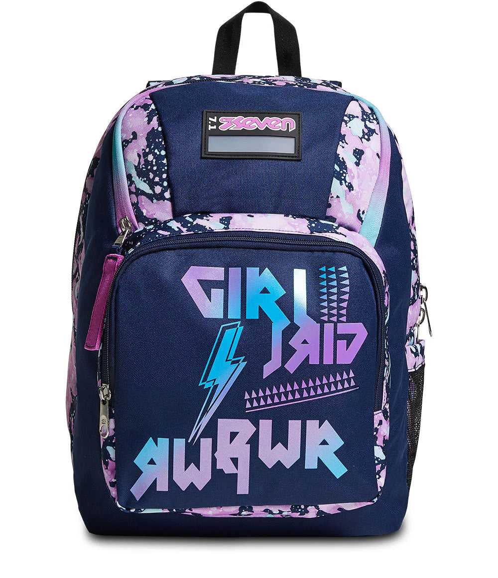 Advanced Seven Drawingpin Girl Backpack 3 Zip with USB Plug
