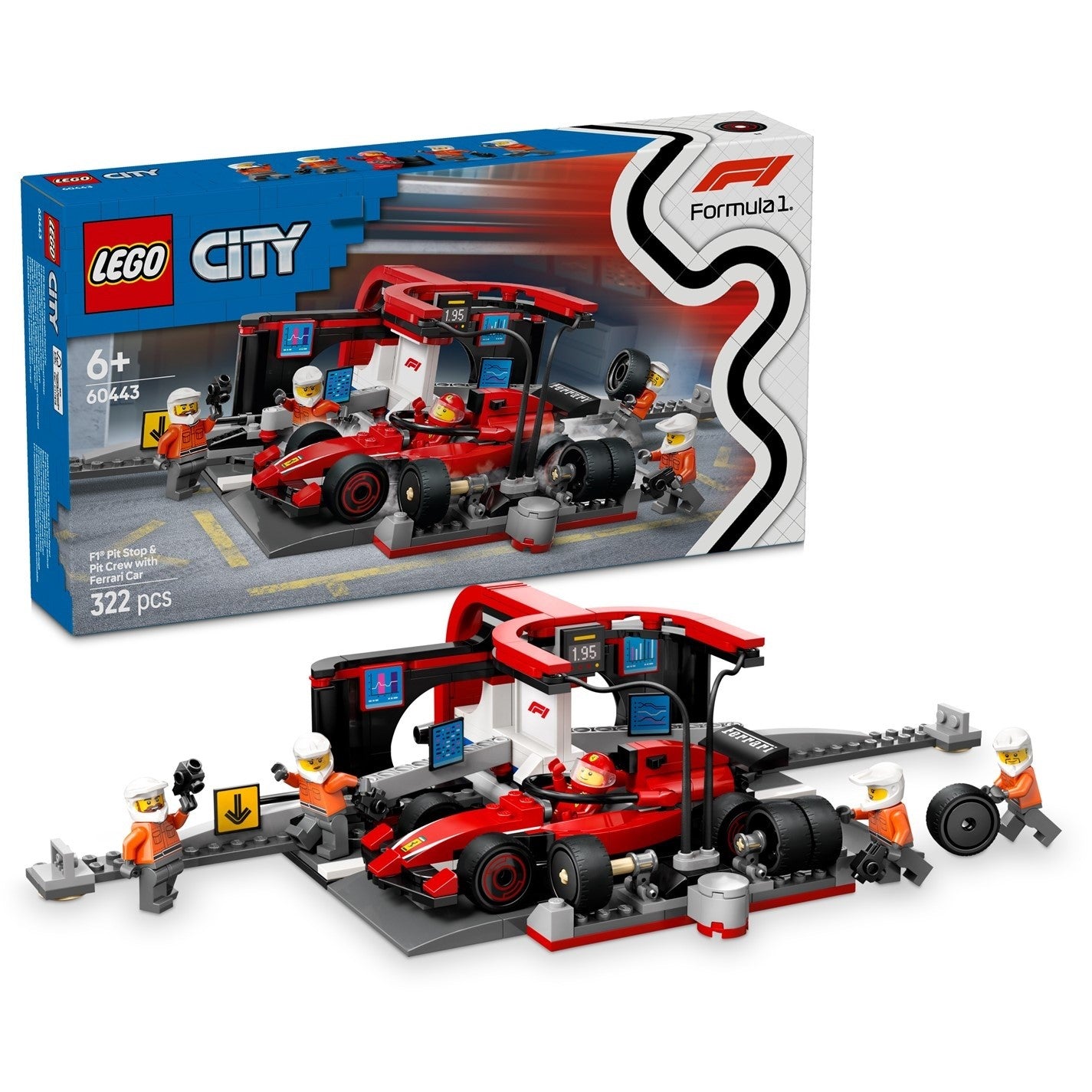 LEGO 60443 F1 Pit Stop & Pit Crew with Ferrari Car