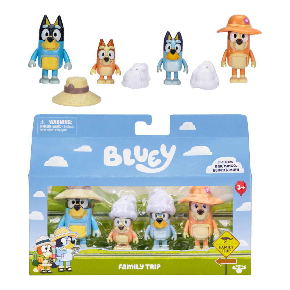 Bluey Figure 4 Pack - Family Trip