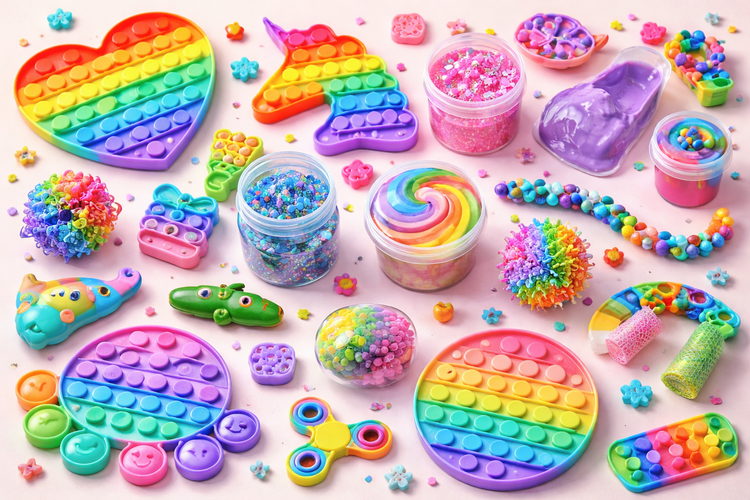 A selection of Slimes, Popits and Fidgets