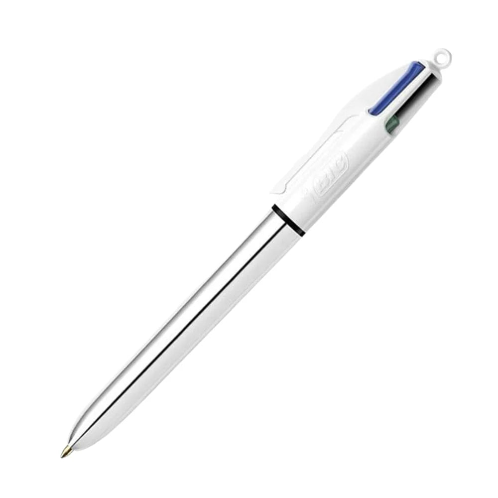 4-Color Shine Ballpoint Pen Medium Point 4 Classic Ink Colors Metallic Silver