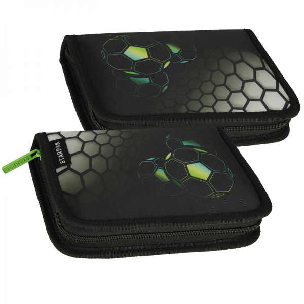 Starpak Football equipped pencil case, 1 zipper, 2 extensions, black with green