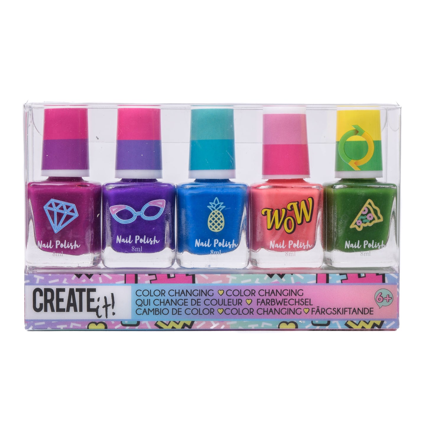 Create It! Beauty nail polish neon, 5 pieces.